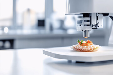 3D-printed food concept, futuristic food printer creating a structured edible dish