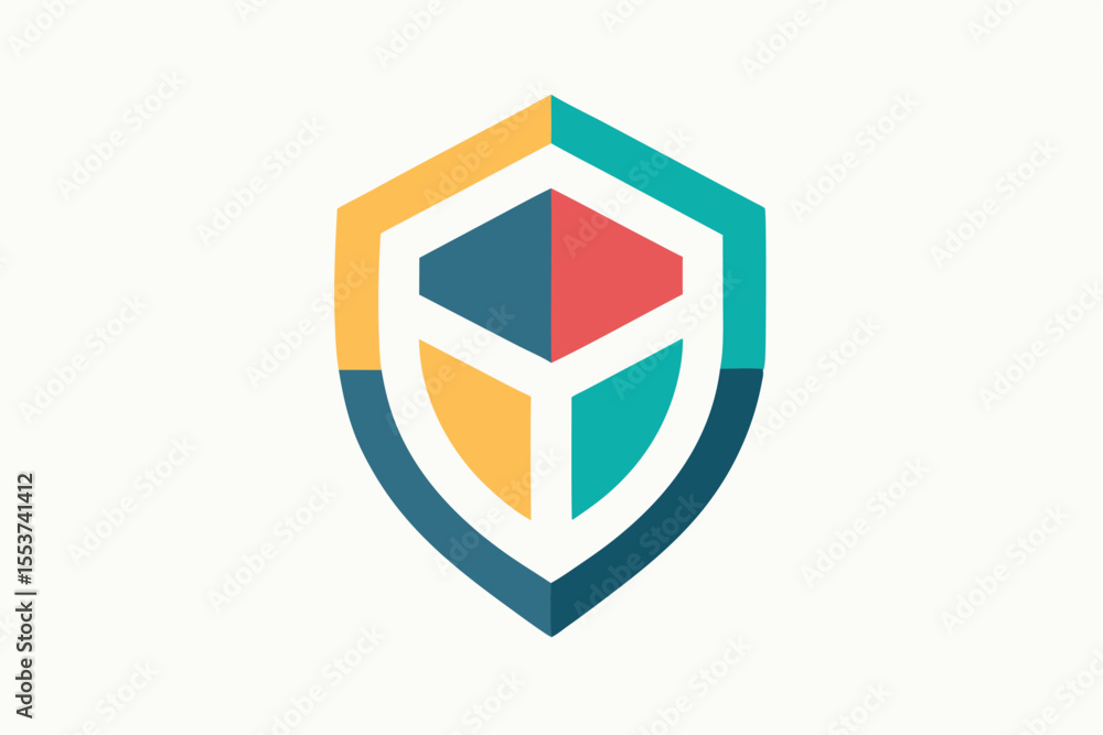 Poster minimalist shield symbol representing protection with geometric design elements in a clean and sophi