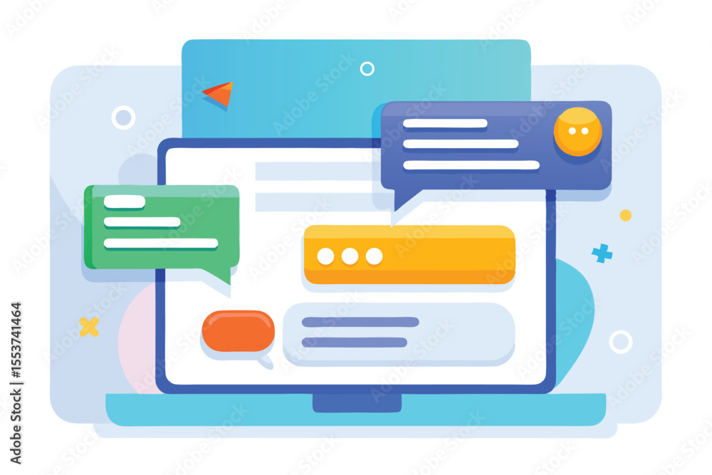 Poster illustration of a typing indicator in an online chat interface showing active communication between 