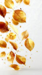 Naklejka premium Abstract golden falling leaves on white background, autumn banner