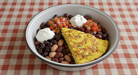 Southwestern Omelet Breakfast Bowl with Beans and Salsa