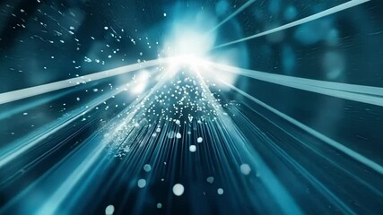 Blurred shapes race around a frozen track in a shadowy space