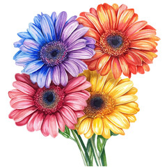 watercolor vector of A Gerbera Bouquet, isolated on a white background.