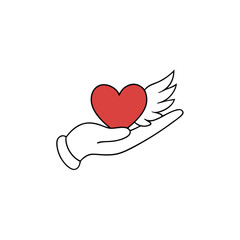 a hand holding a heart with wings flying out of it