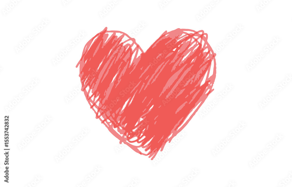 Poster red scribbled heart shape hand drawn style on transparent background red heart shape scribbled hand 