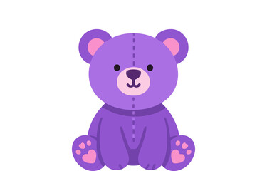Fototapeta premium Cute Purple Teddy Bear Sitting Upright with Pink Accents on Transparent Background