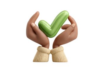 PNG 3d illustration of diverse hands holding a green checkmark symbol