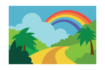 summer landscape with rainbow
