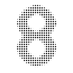 Halftone number eight isolated on white background in a dotted pattern