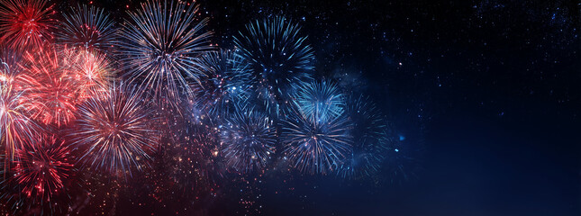 Fototapeta premium Fourth of July Independence day of USA background with copy space, celebrations banner design, red, blue fireworks, Independence day concept