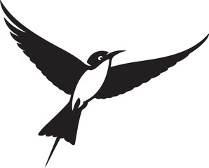 Bird in flight black and white silhouette, Elegant flying bird vector art for nature themes