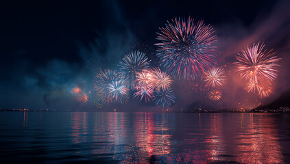Fourth of July Independence day of USA background with copy space, celebrations banner design, red, blue fireworks, Independence day concept