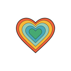 a layered heart made of concentric lines in rainbo