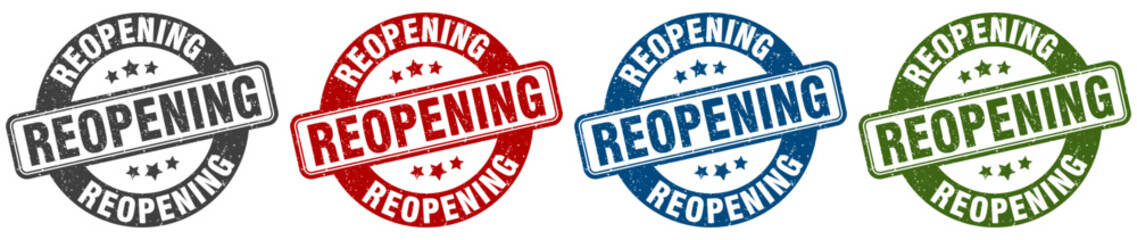 reopening stamp. reopening round stamp set isolated on white background