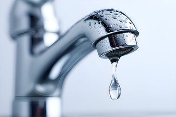 Dripping water faucet symbolizing water conservation and saving money