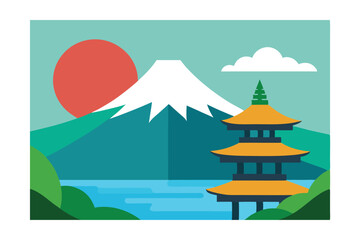 vector illustration of japanese garden