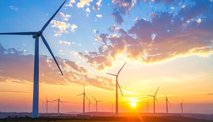 Windmills Used For Power Generation At Sunrise