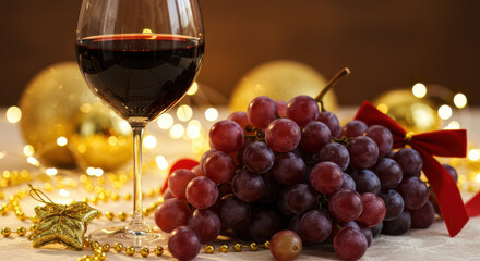 Holiday red wine and grapes