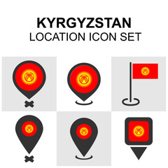 Kyrgyzstan map icons with national flag elements, perfect for Central Asian travel guides, geopolitical designs, or educational uses.