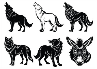 Fierce Wolf Head Silhouette Vector Illustration  Tribal Style Animal Design.


