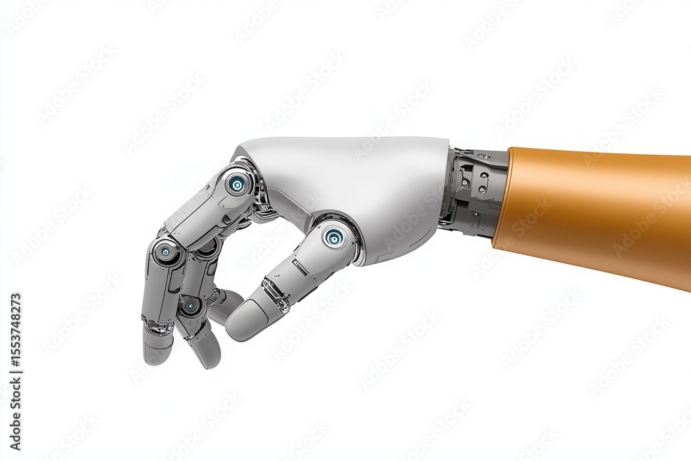 Poster robotic arm demonstrating precision grip technology in a futuristic design for automation and manufa