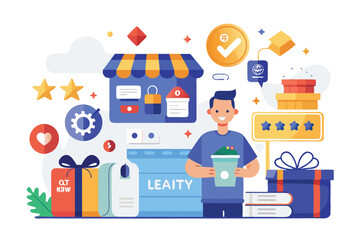 Engaging loyalty program marketing strategy for boosting customer retention and brand engagement in a vivid flat illustration format