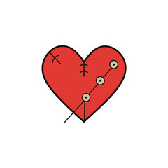 a stitched heart icon with thread details and butt