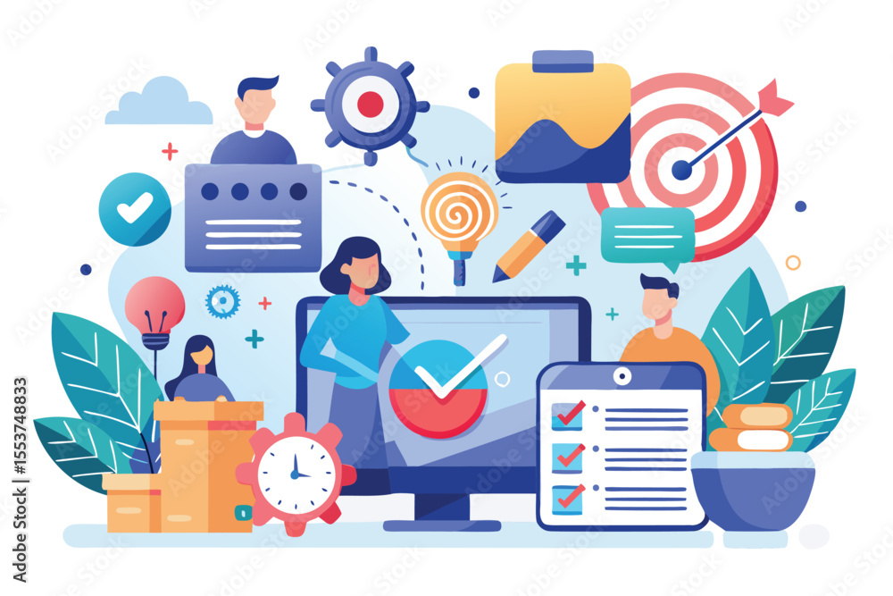 Poster effective business planning workflow featuring visual tools and resources for optimizing target time
