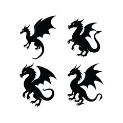 Dragon silhouette set of vector illustration