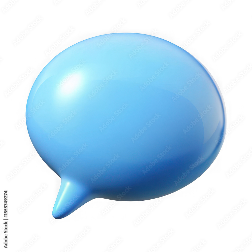 Poster glossy blue speech bubble icon with reflection isolated on transparent background