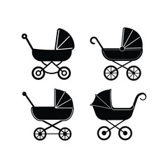 Stroller silhouette set of vector art illustration