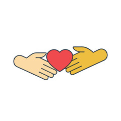 one hand placing a heart in another hand  symbol o