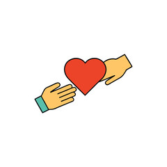 one hand placing a heart in another hand  symbol o