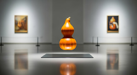 Gourd Still Life Against Exhibition Backdrop Of Contemporary Art Pieces