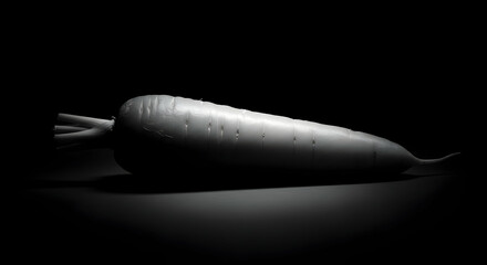 Monochromatic Still Life Of A Single Daikon Radish On A Dark Background