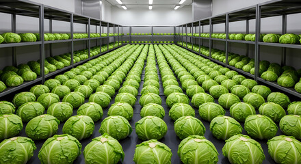 Warehouse Of Fresh Cabbage Heads Ready For Market Distribution Process