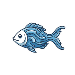 Obraz premium Cartoon blue fish with flowing fins in playful style 