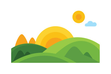 Obraz premium Sunrise Over Rolling Hills A Serene Landscape Illustration