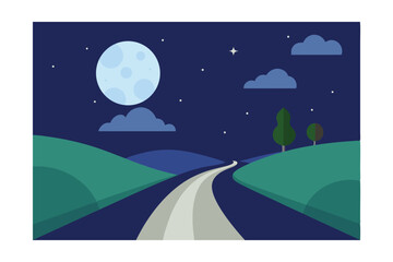 Obraz premium night landscape with moon