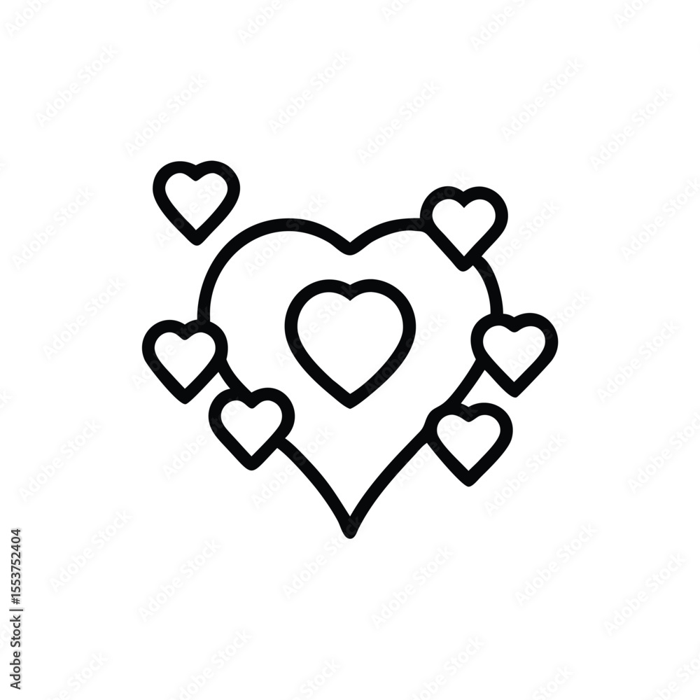Aufkleber outline heart graphic with multiple smaller hearts around a large heart symbol on background