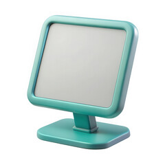 Modern teal digital display screen on a stand isolated on transparent background