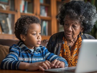 Grandson Teaching Grandmother Computer Skills