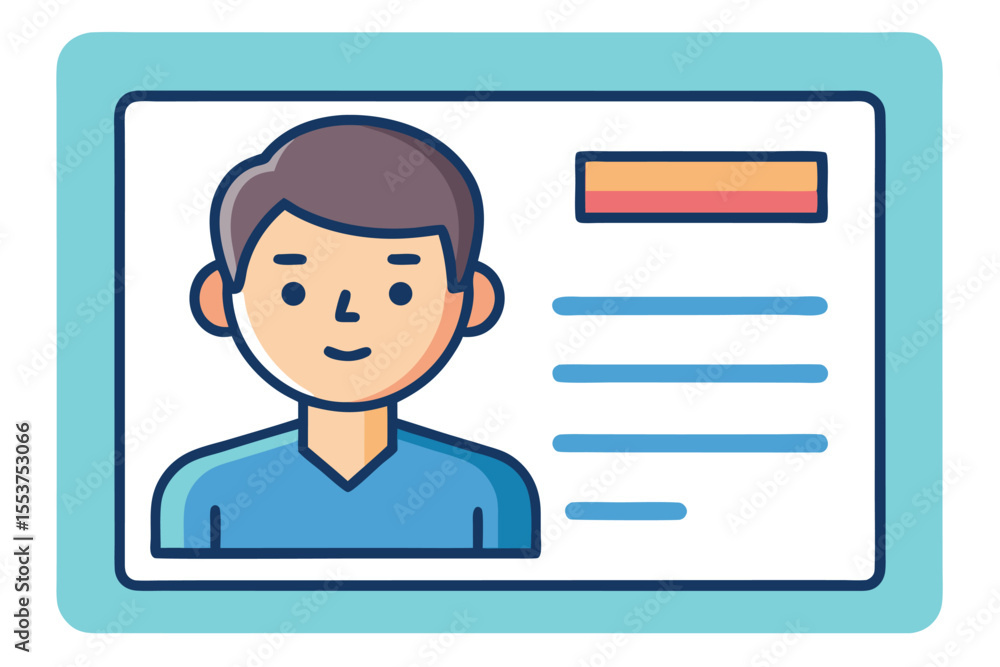 Poster personal information data icon representing an individual’s identity with essential details and a cl