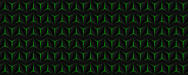 Dark gray and green horizontal hexagon technology abstract vector background. red bright energy flashes under hexagon in futuristic modern technology wide banner. Dark gray honeycomb texture grid.