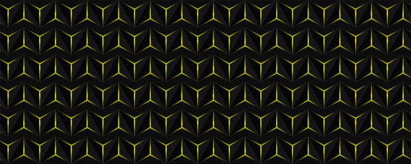 Dark gray and yellow horizontal hexagon technology abstract vector background. red bright energy flashes under hexagon in futuristic modern technology wide banner. Dark gray honeycomb texture grid.