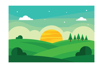 Obraz premium landscape with green field and blue sky