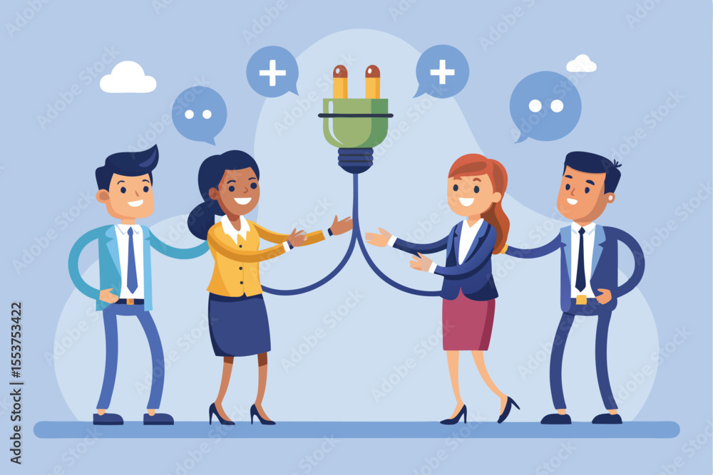 Poster business professionals connecting through collaboration while enjoying a friendly atmosphere in a mo