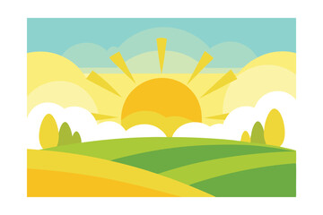Obraz premium vector illustration of a rural landscape