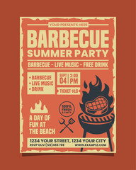 Barbecue Summer Party Vertical Portrait flyer, BBQ invitation poster vector template design