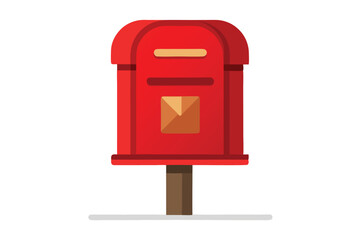 Vector illustration of a classic mailbox design in bright red color isolated on a clean white background showing postal details perfect for various graphic uses